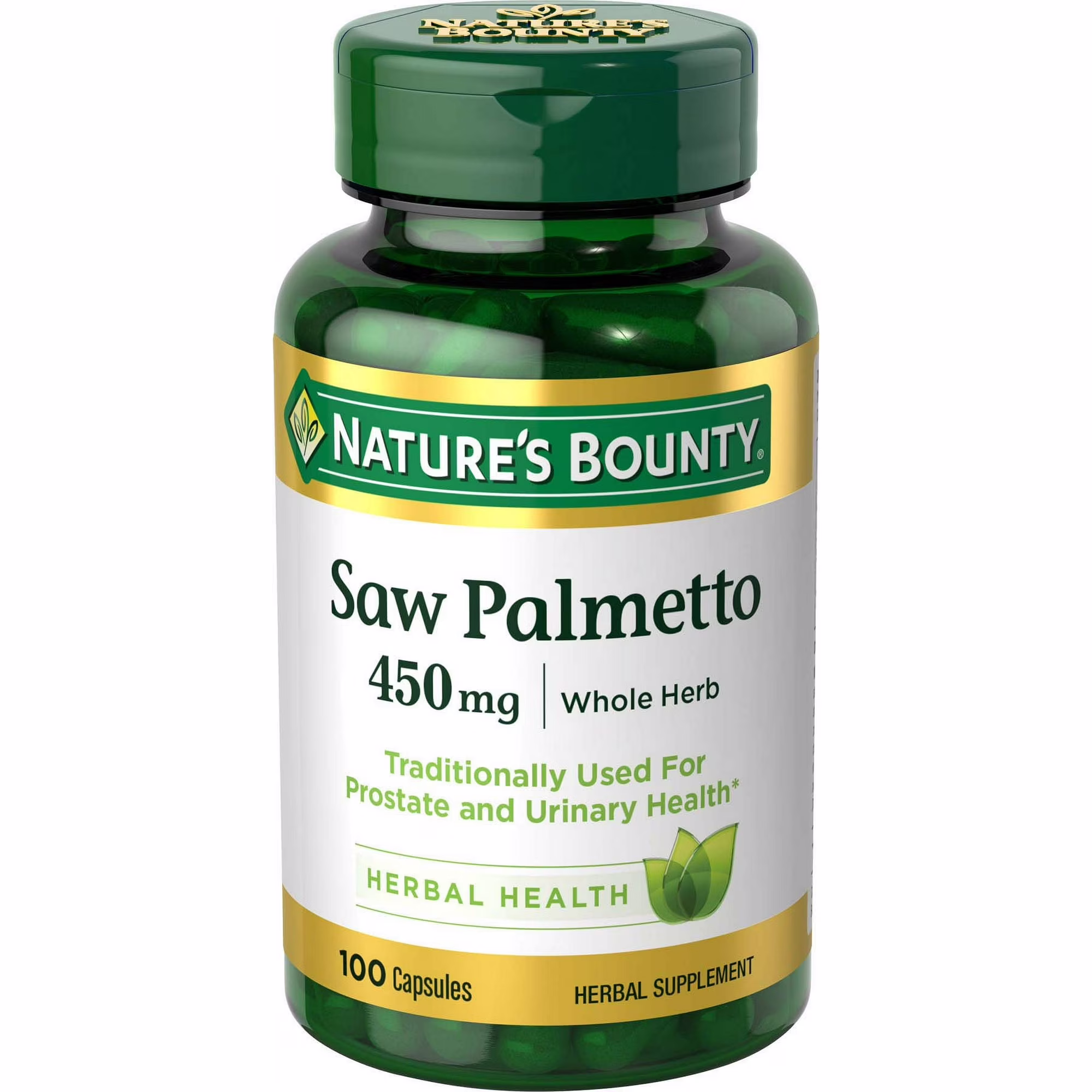 Nature-s-Bounty-Saw-Palmetto-Herbal-Health-Supplement-450mg-Capsules-100ct_7af297f1-32c7-461e-ac36-a8d3de832b86.3415daba5c8ce3abcd157db1f756ac3a Nature's Bounty Saw Palmetto 450 mg Capsules, 100 Count - Image 1